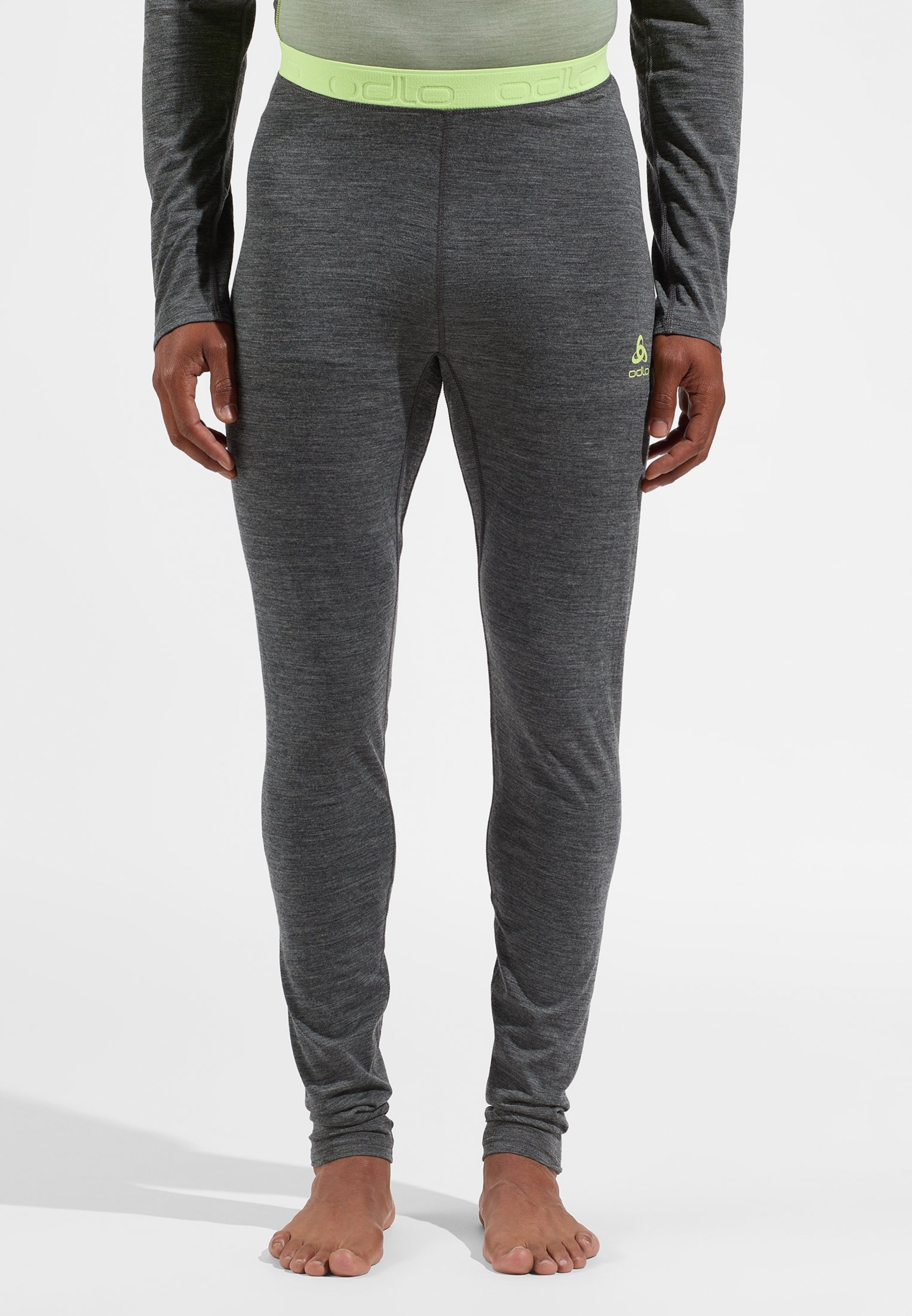 Natural Performance Wool 130 Base Layer Tights in dark grey melange - sharp green