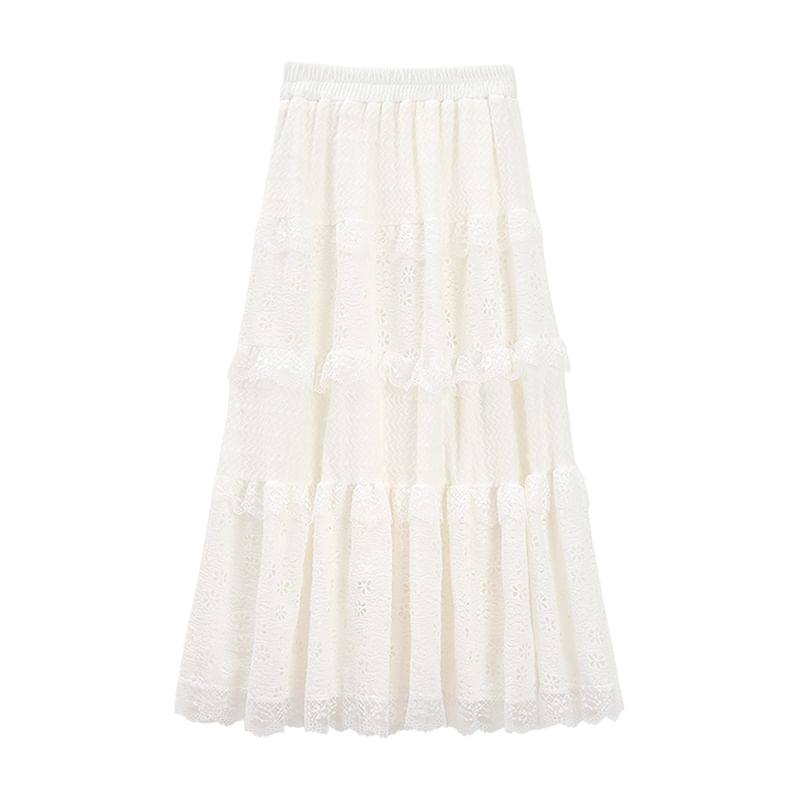 Miss Kekeli - Maxi A-lijn rok met elastische taille en effen ruches