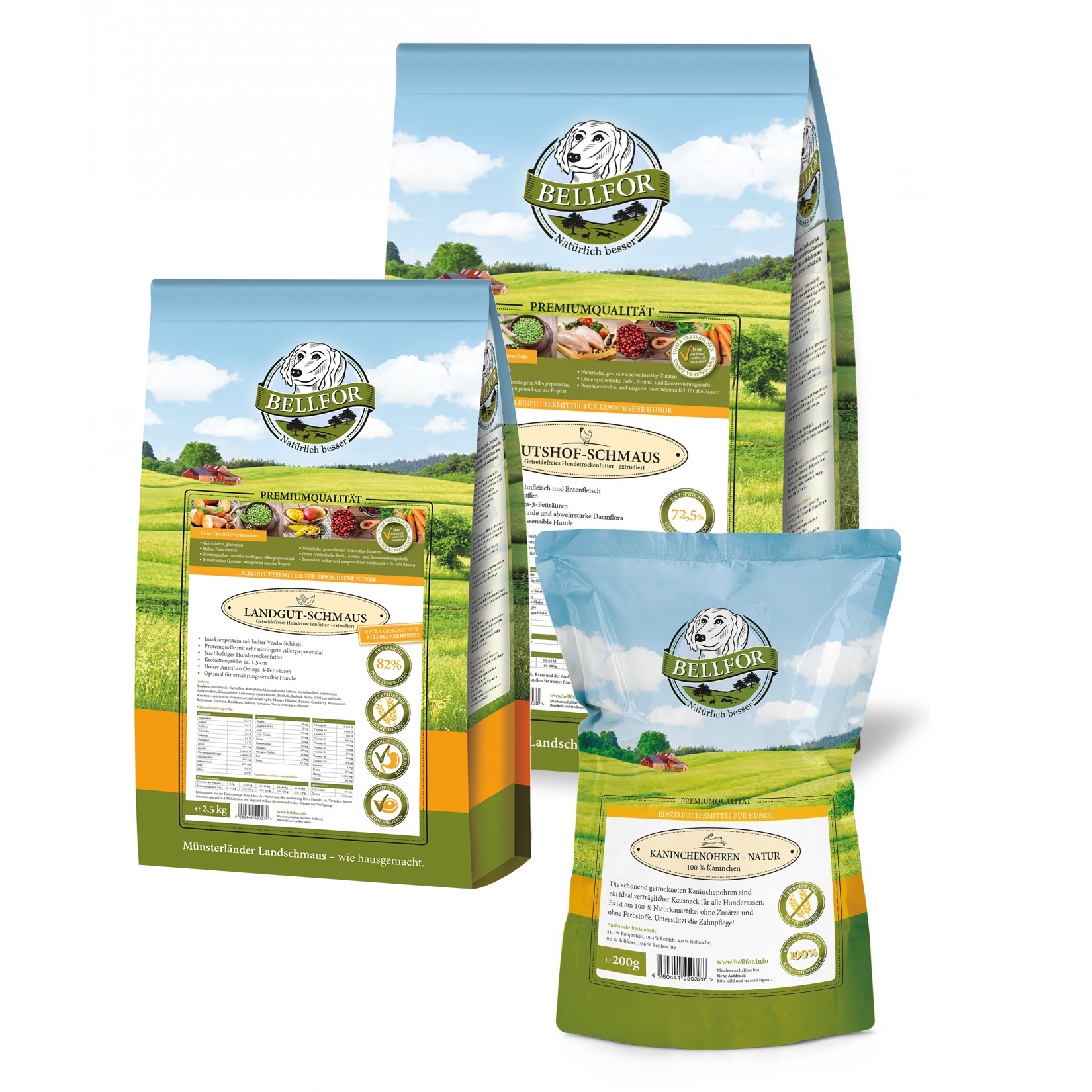 Kit économique no. 2 - gâteries pour chiens - gutshof 7,5kg + fête landgut 2,5kg + oreilles de lapin 200g
