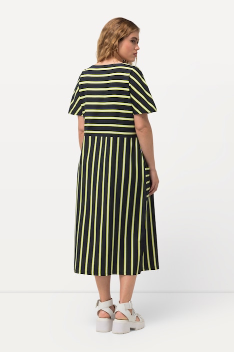 Jersey-Midikleid, Streifen, Oversized, Rundhals, Halbarm