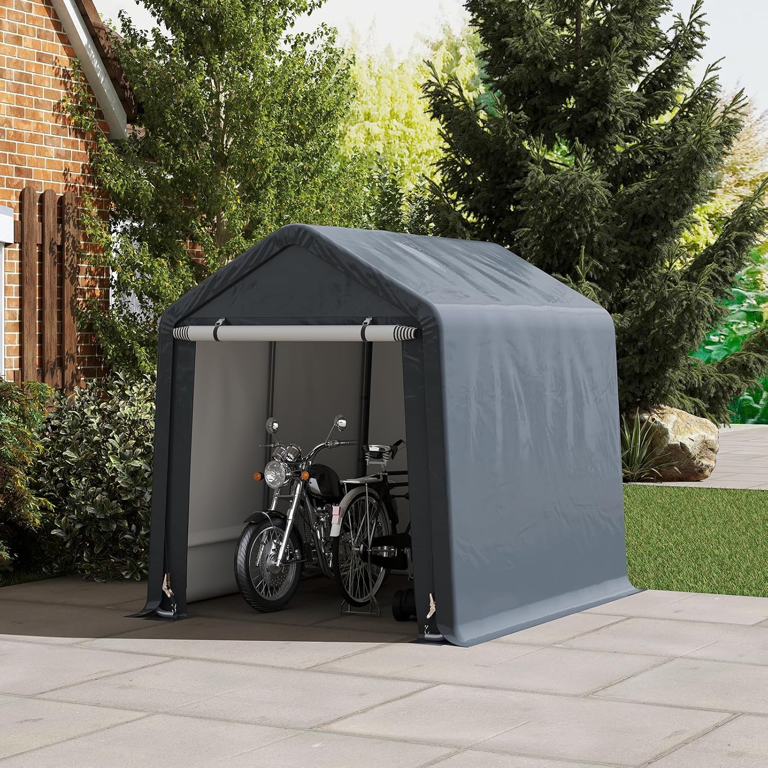 SOARS Zeltgarage, Garagenzelt 195x240x214cm, Wasserdichtes Lagerzelt mit Reißverschlusstür, Metallrahmen, Fahradgarage Fahrradschuppen Aufbewahrungsgarage Gerätezelt Gerätehaus inkl. Erdspieße