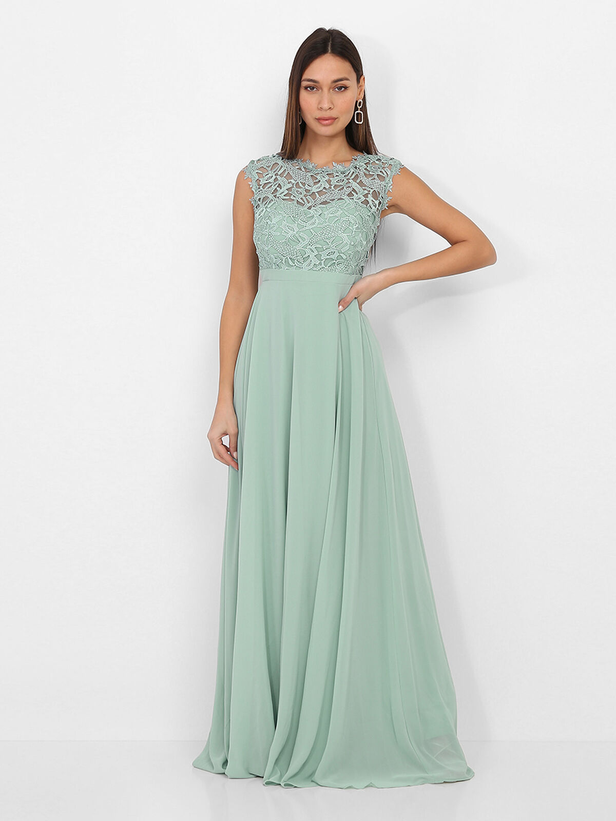 Robe longue à dentelle grandes tailles- Vert clair