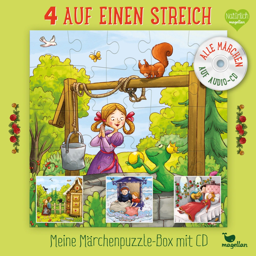 4 auf einen Streich – Meine Märchenpuzzle-Box 4x25-teilig – mit CD