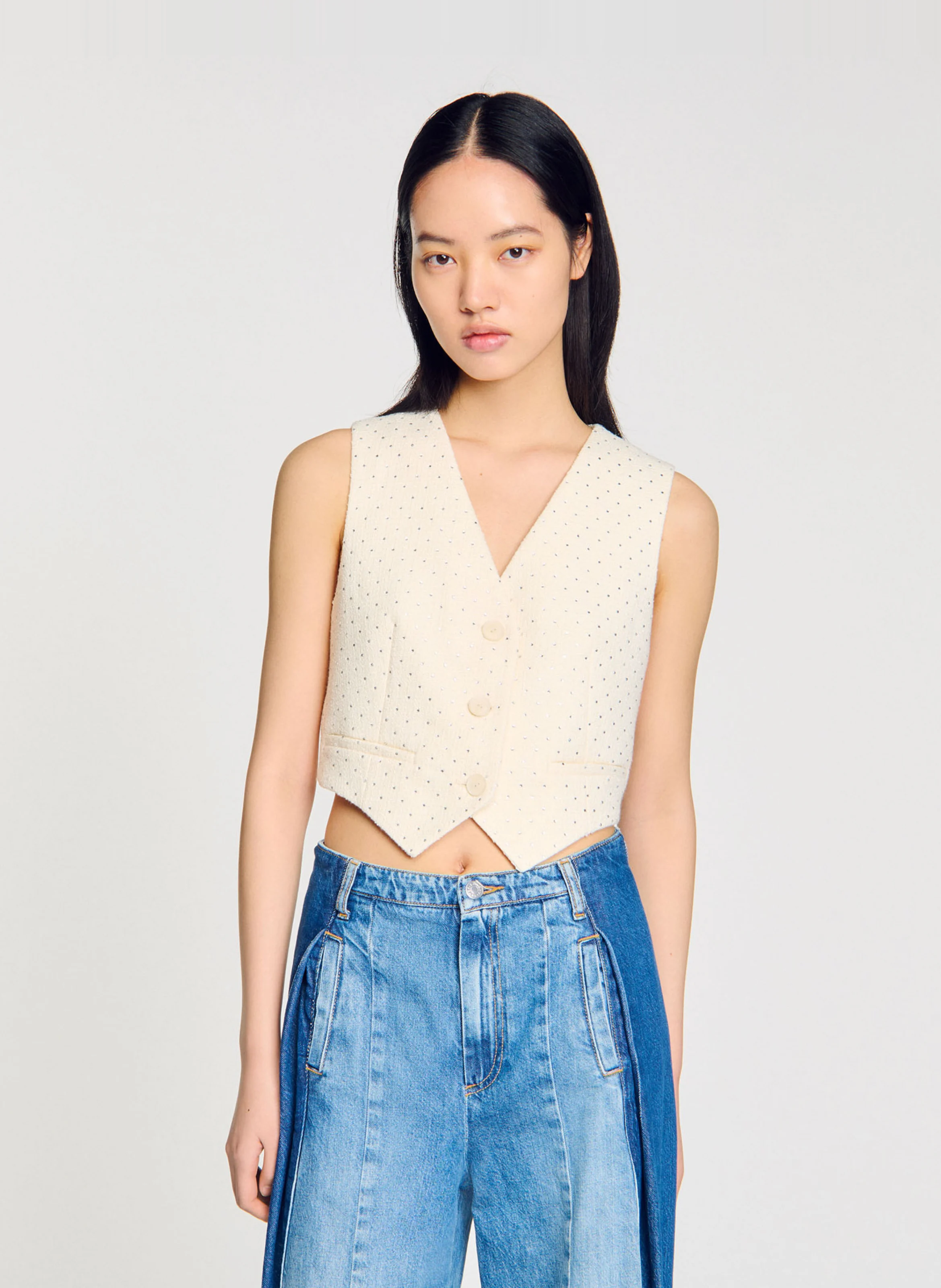 Veston en tweed strassé | Blanc