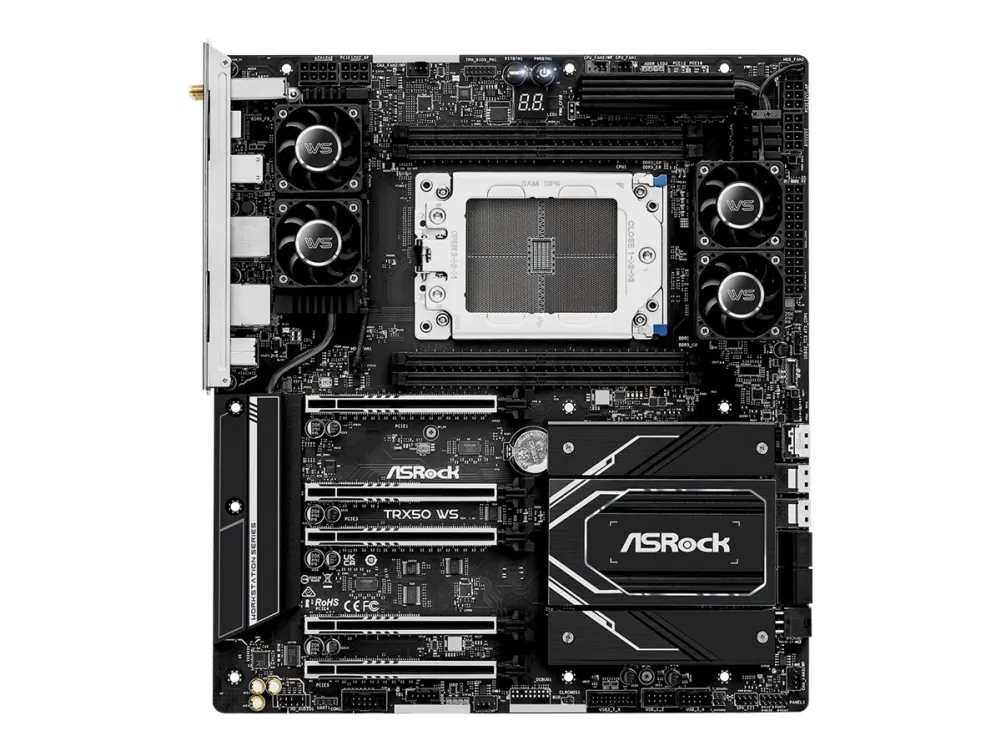 [OUTLET] - ASRock TRX50 WS - Bundkort - udvidet ATX - Socket sTR5 - AMD TRX50 Chipset - USB4, USB-C 3.2 Gen 2x2, USB 3.2 Gen 2, USB 3.2 Gen 1 - 10 Gigabit LAN, 2.5 Gigabit LAN, Bluetooth, Wi-Fi 6E - onboard grafik (CPU påkrævet) - HD Audio (8-kanale