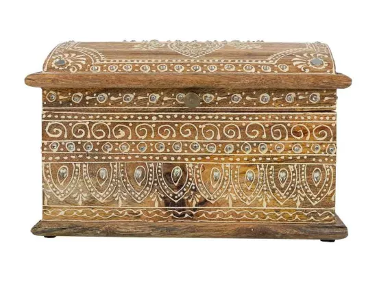Coffret à bijoux en bois peint artisanal marron 24x18x15h