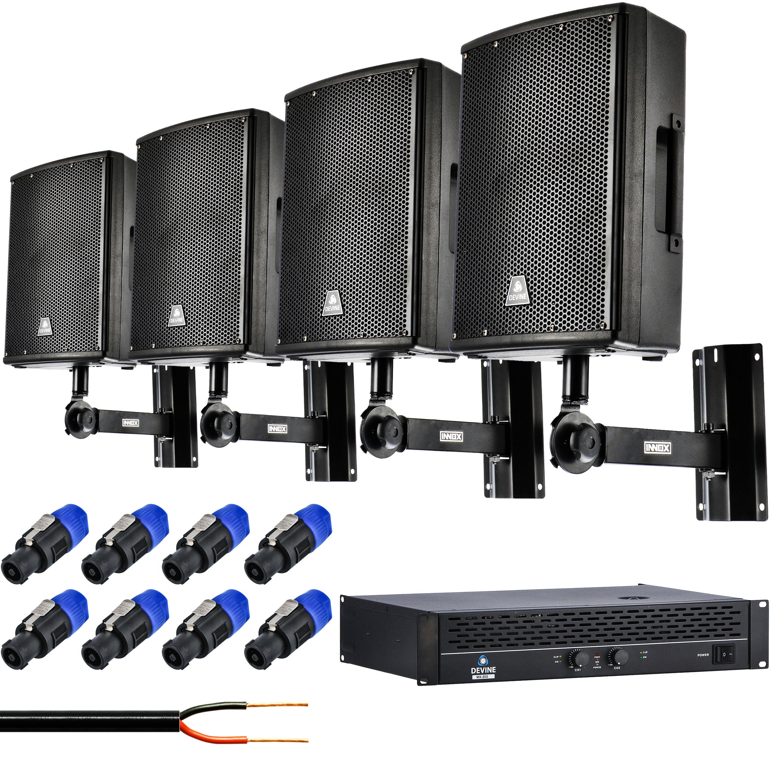 Devine Axeo installatieset met 4 passieve 8 inch speakers + versterker