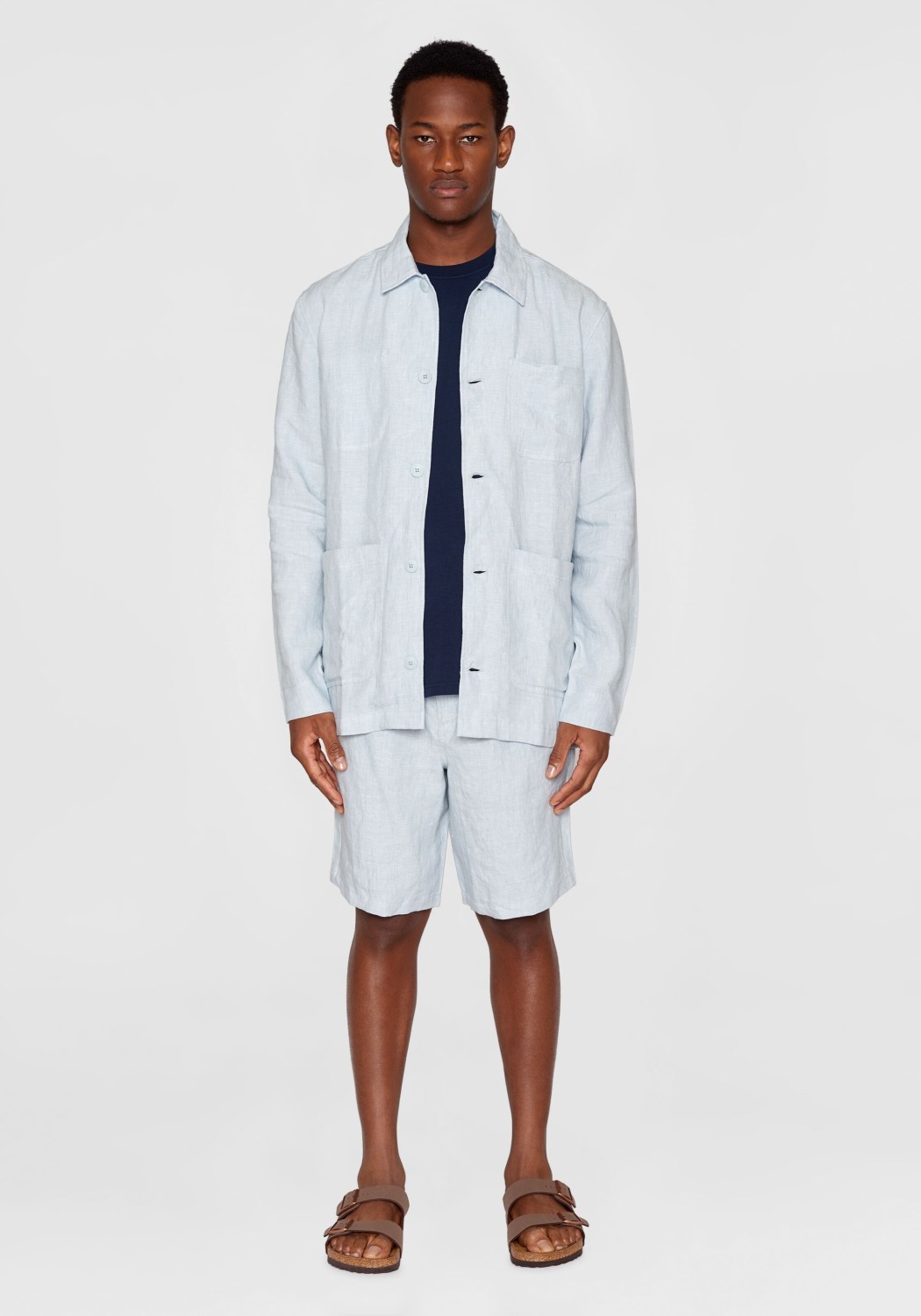 Knowledge Cotton Apparel Overshirt Linen Dusk Blue