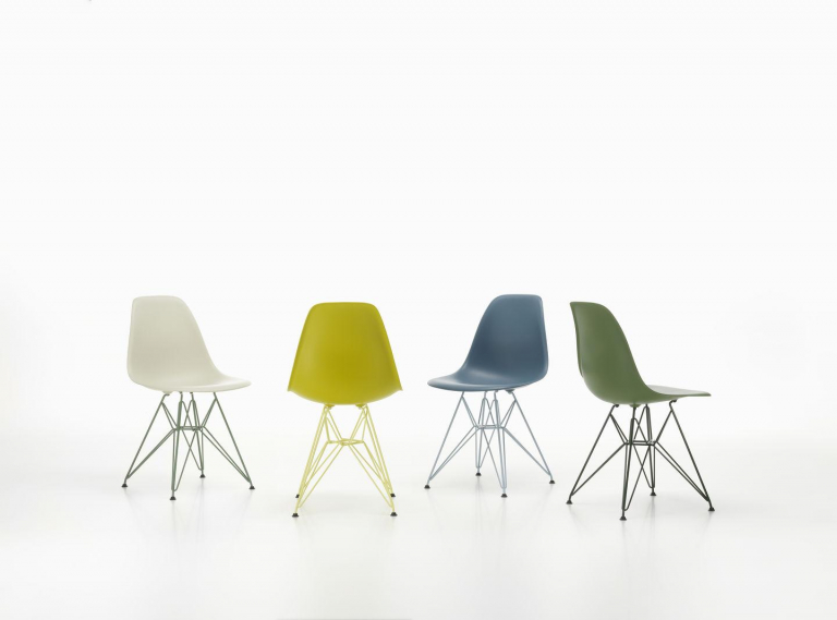 Vitra Eames DSR Colours stoel Pebble, onderstel foam green