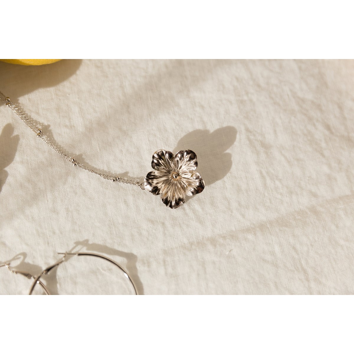 sautoir fleur plaqué argent - GAÏA