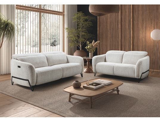 CONCEPT1 - Canapé tissu Amsterdam 3 places 2 relax électrique blanc