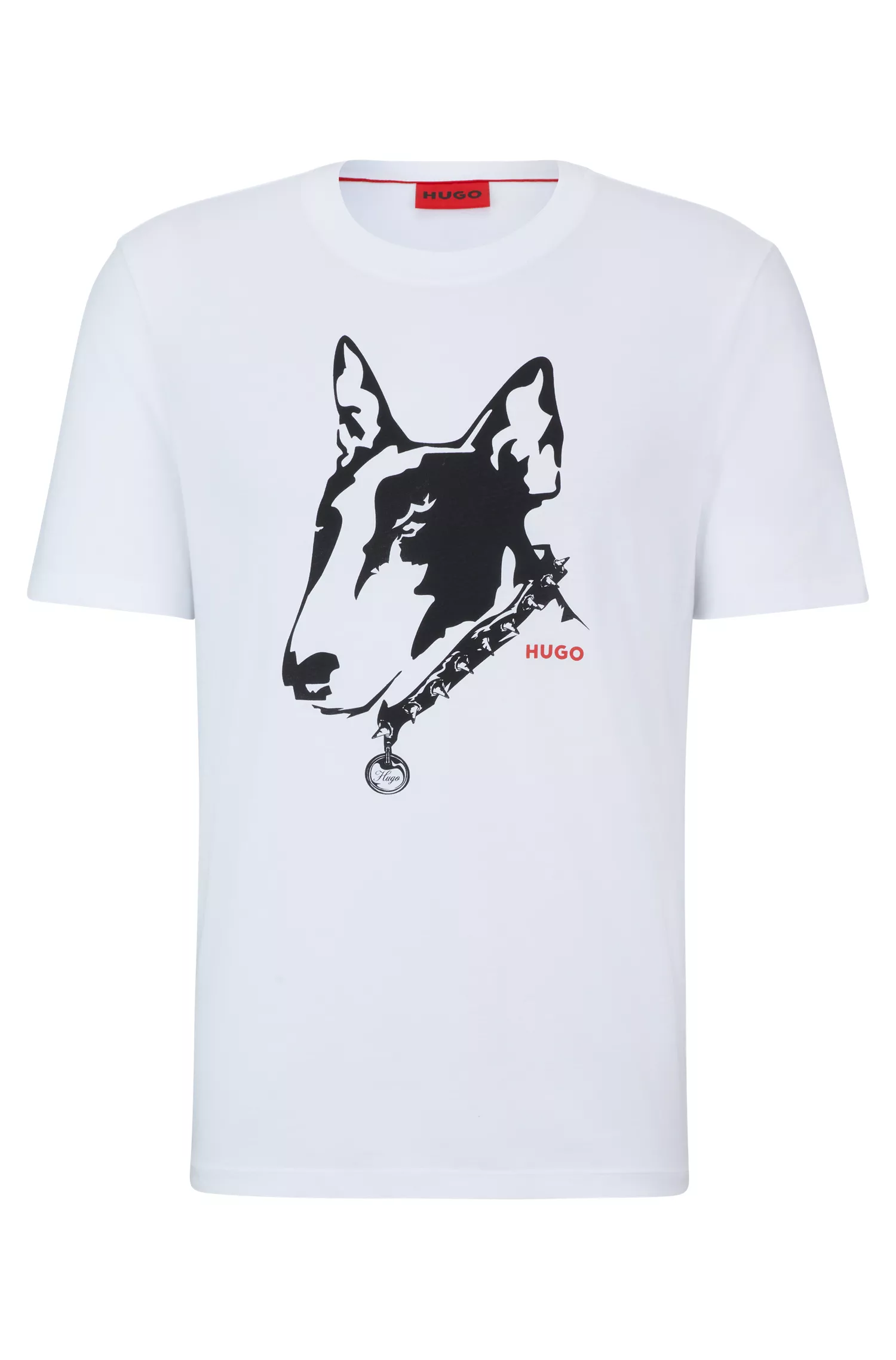 Camiseta HUGO vermelha em malha de algodão com estampa de cachorro