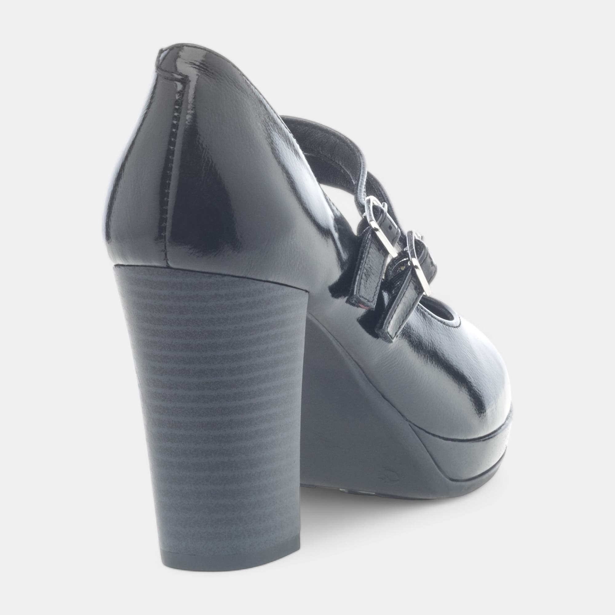 Babies à talon Femme en cuir noir vernis