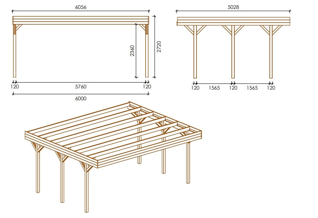 Carport garage dak 6,06x5,03 m - 30,48 m2
