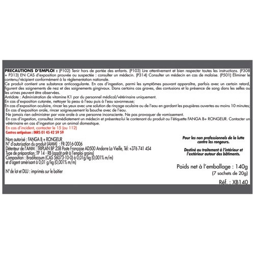 Appât céréales - raticide - blé entier - super dératissant - 140 g
