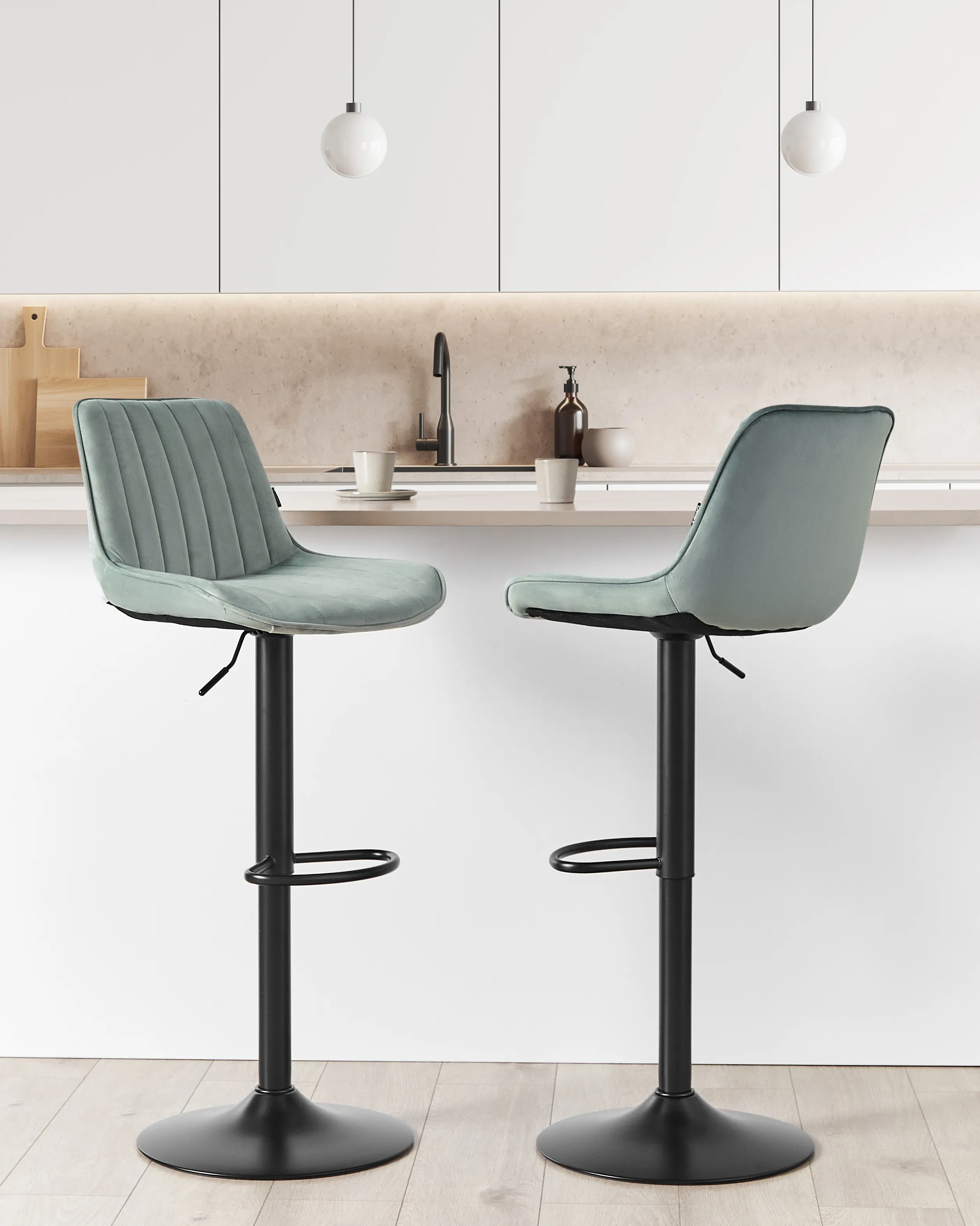 Set van 2 barstoelen DUBROVNIK Fluweel draaibaar Mintgroen