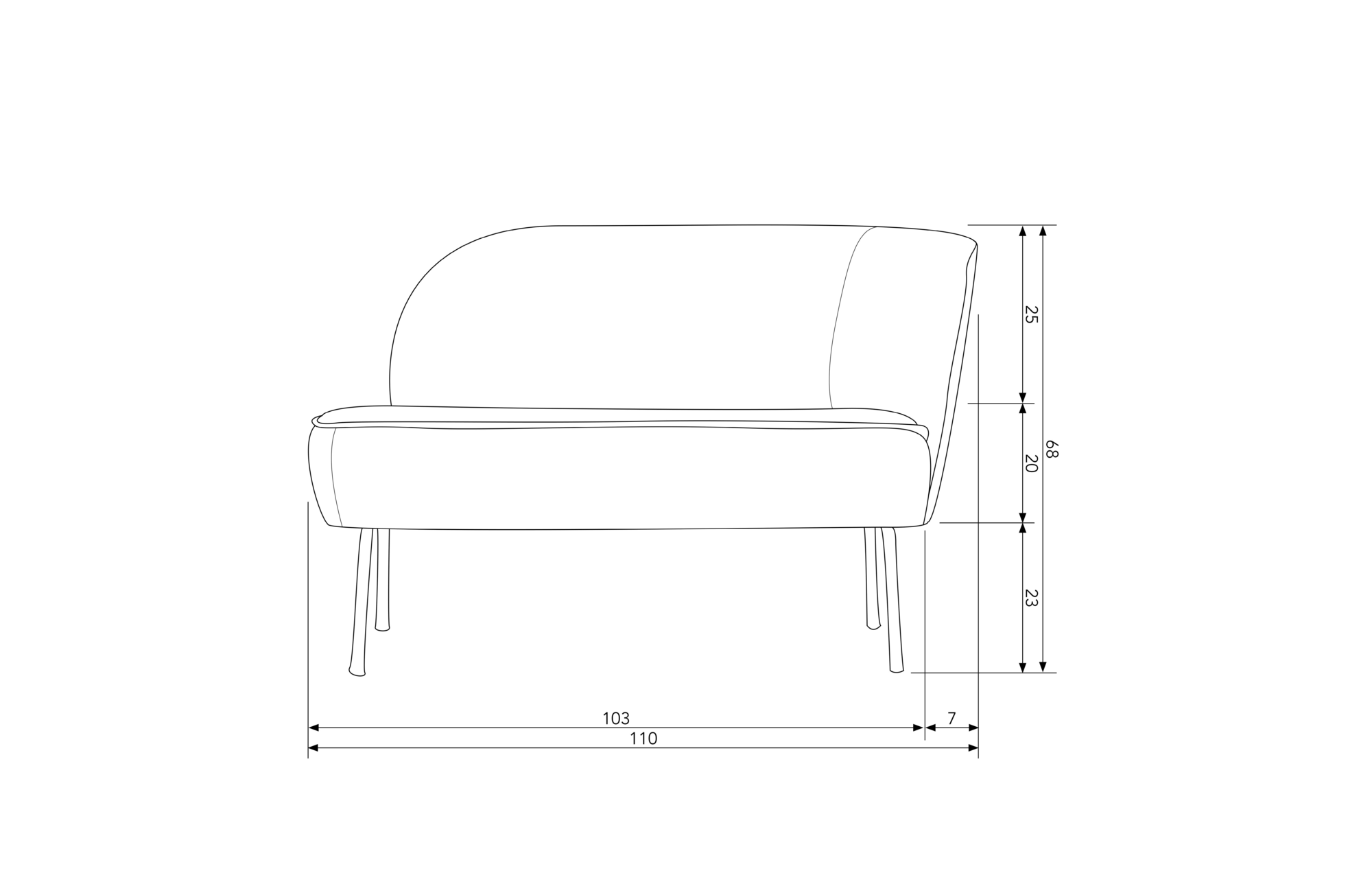 Fauteuil Vogue lounge leer Rechts - Zwart
