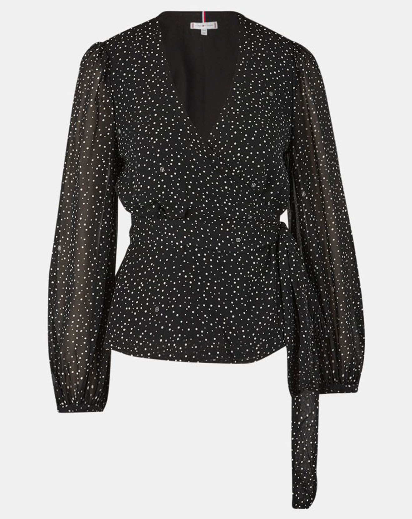 Tommy Hilfiger Top en crêpe Georgette Wrap imprimé noir/blanc