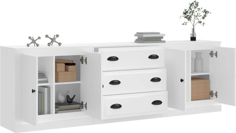 vidaXL - Dressoirs - Wit - Bewerkt Hout - Set van 3