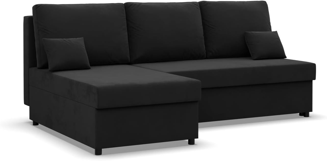 Mebligo Kemi - Ecksofa mit Schlaffunktion, Bettkastem, Komfort und Still, Schaum, schwarz (Mikrofaza 15)
