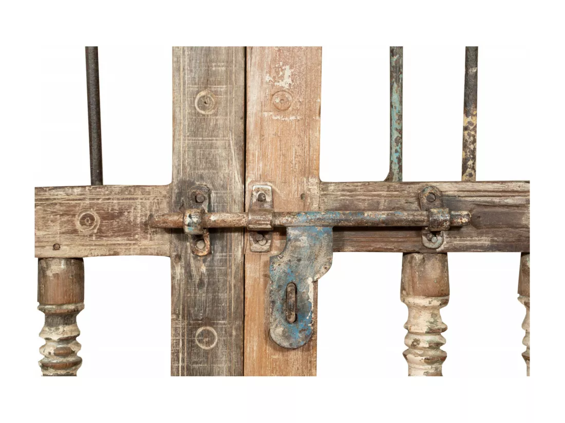 BISCOTTINI Portail - Bois Massif et Fer Finition Antique - Clôture en Fer - Portail en Métal - Porte Décorative - Portail d'Entrée - Clôture en Bois - Intérieur et Extérieur - 227x15x204cm