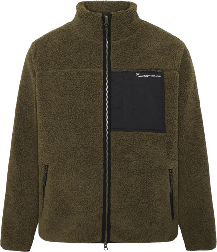 Knowledge Cotton Apparel Teddy fleece zip sweat - GRS/Vegan Dark olive