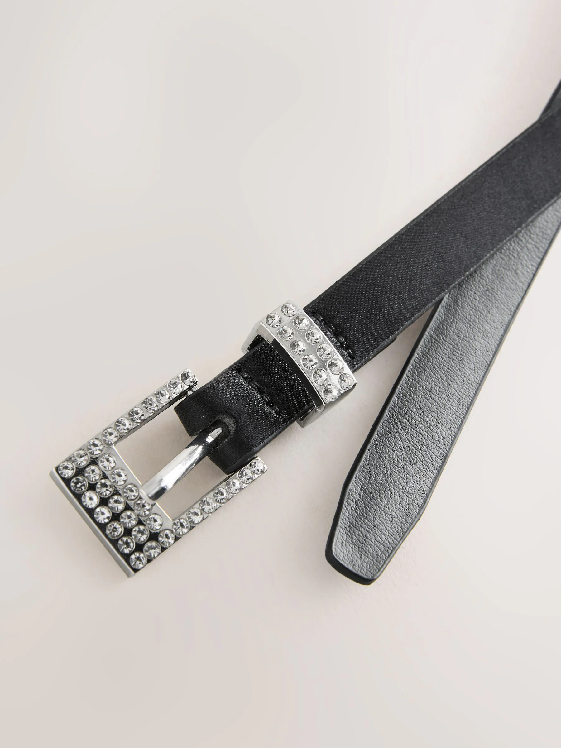 Zwart - Sparkle Buckle Satin Skinny Belt