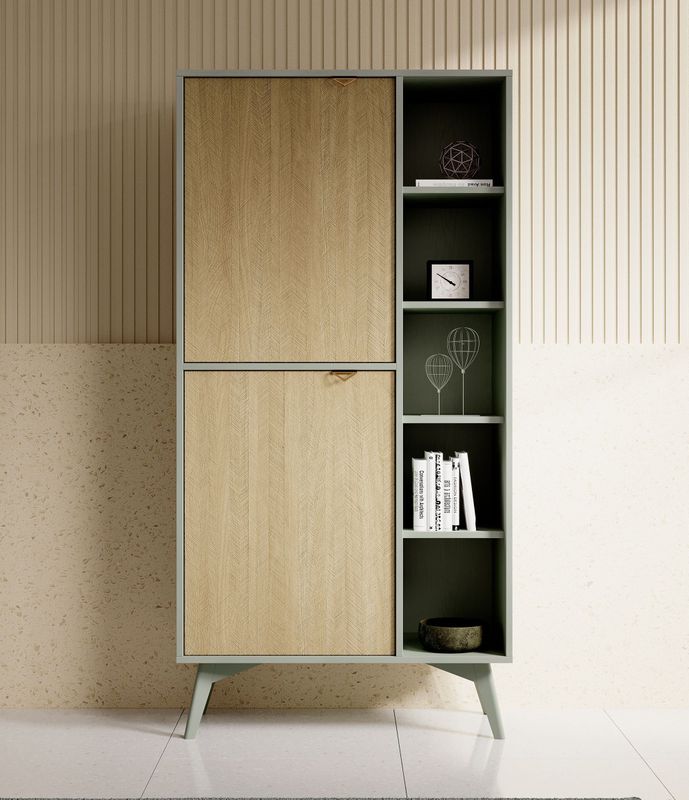 Meubella - Boekenkast Essence - Groen - Licht eiken - 80 cm