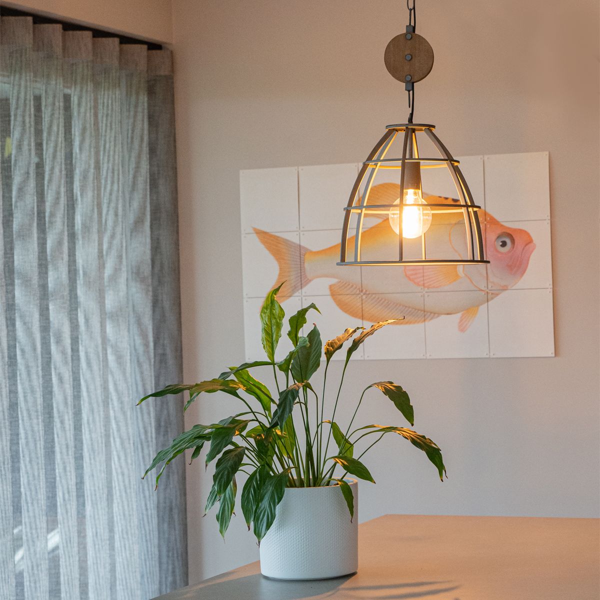 Industriële hanglamp donkergrijs met hout 34 cm - Arthur
