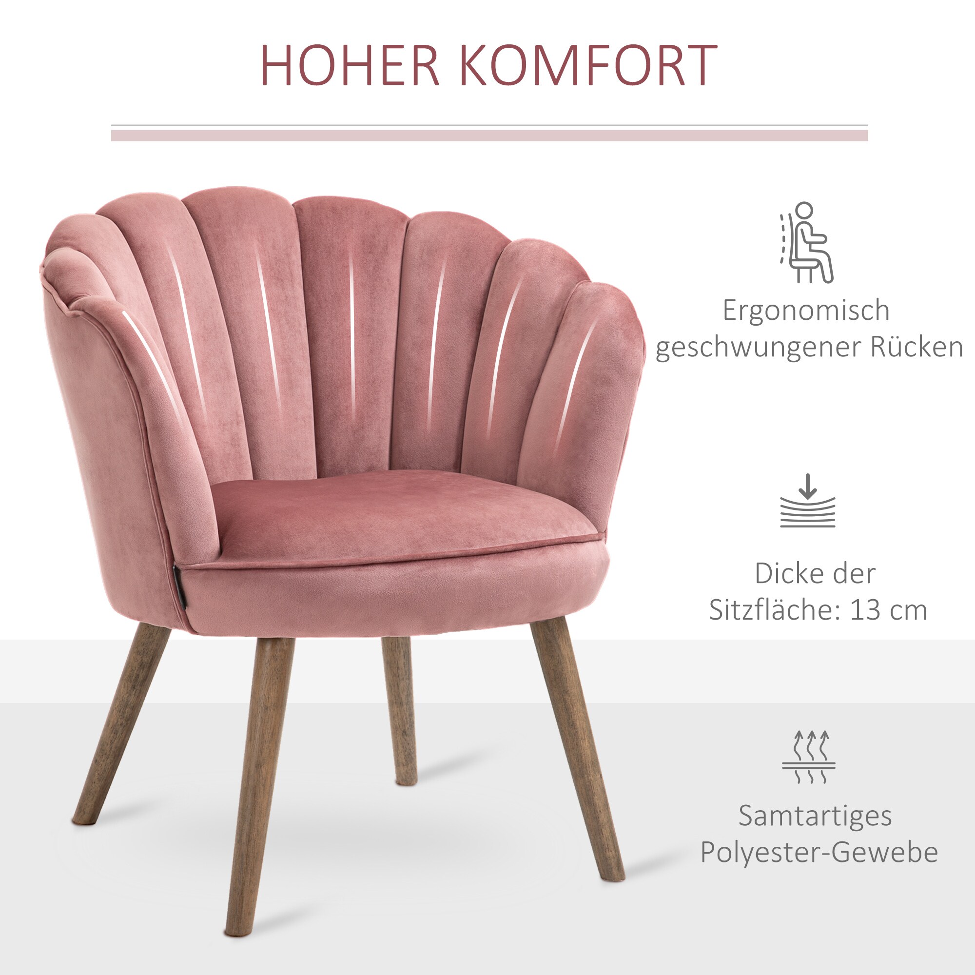 HOMCOM Stuhl Lotusblumen-Design, Elegante Ergänzung für Ihren Wohnbereich, Luxuriöser Samt-Polyester Bezug 66 x 72 x 79 cm (BxTxH)