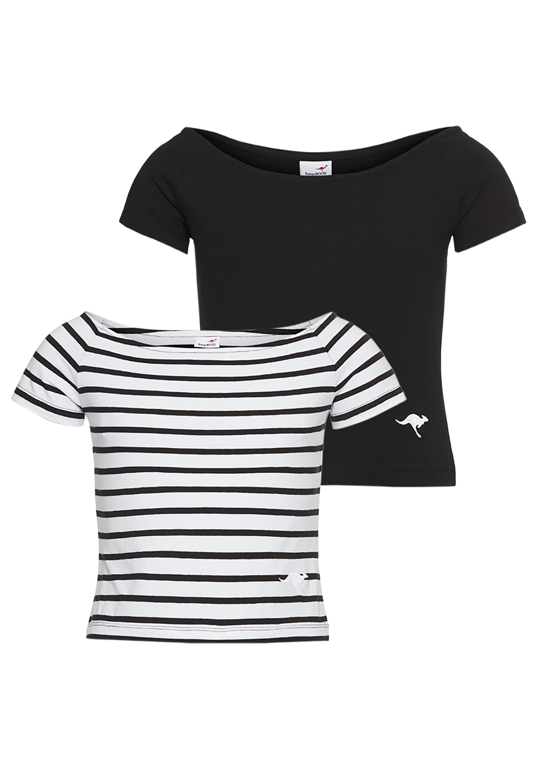 KangaROOS Carmenshirt »2er Pack T-Shirts« Packung, 2 Stk. tlg. 1x uni + 1x geringelt