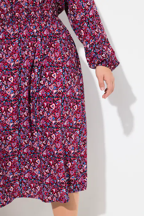 Midikleid, A-Linie, Herzchenmuster, schwarz