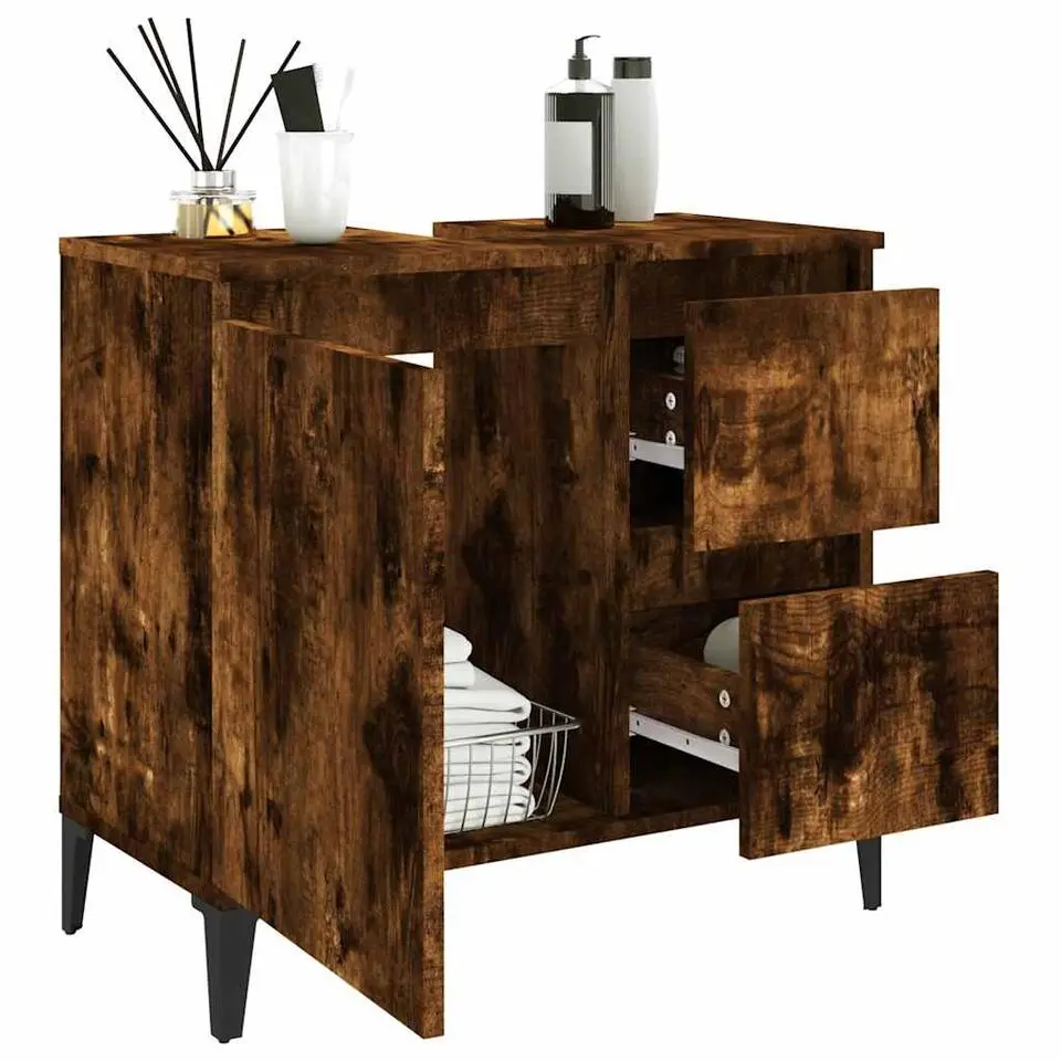 vidaXL - Gerookt eiken Wastafelonderkast - 1 deur 2 lades - Hout - 65x33x60 cm
