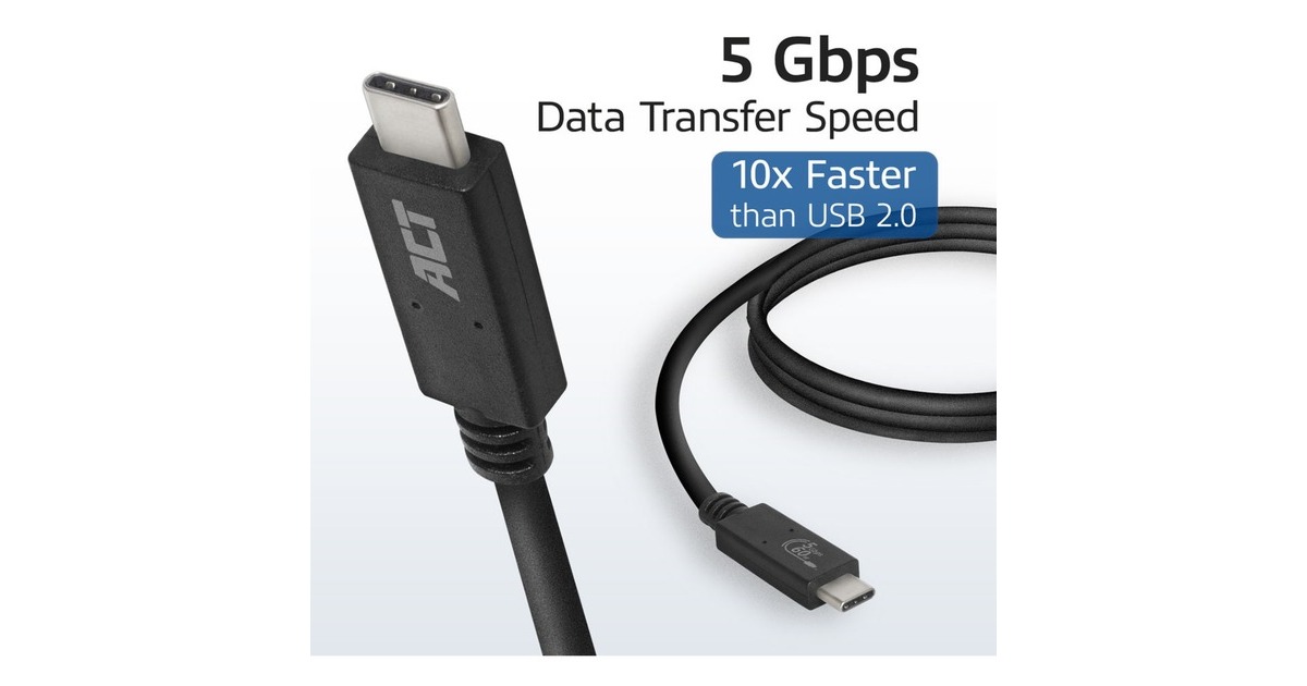 ACT ConnectivityUSB 3.2 Gen1 aansluitkabel C male - C male 2 meter USB-IF gecertificeerd  (Zwart)