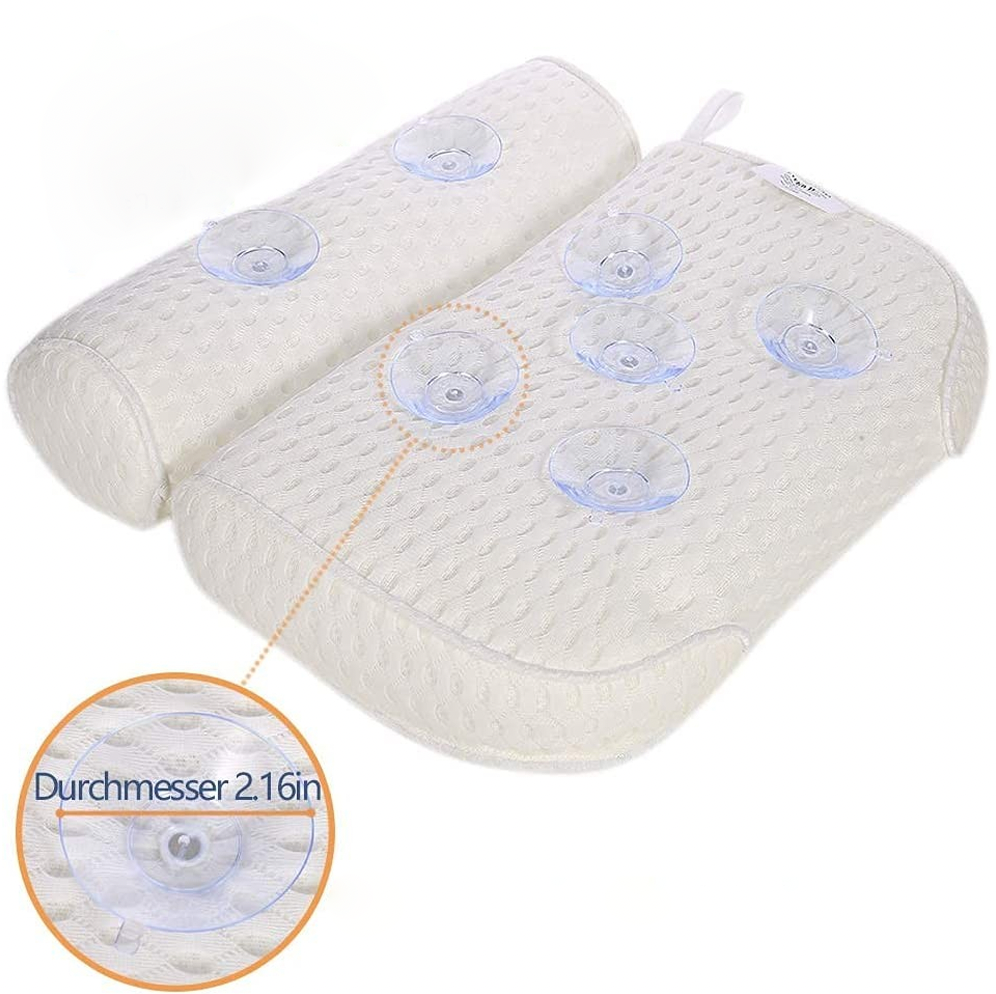 (33x35x7cm) Badewannen Kissen Nackenkissen AirMesh-Technologie mit 7 Saugnäpfen - Weiss