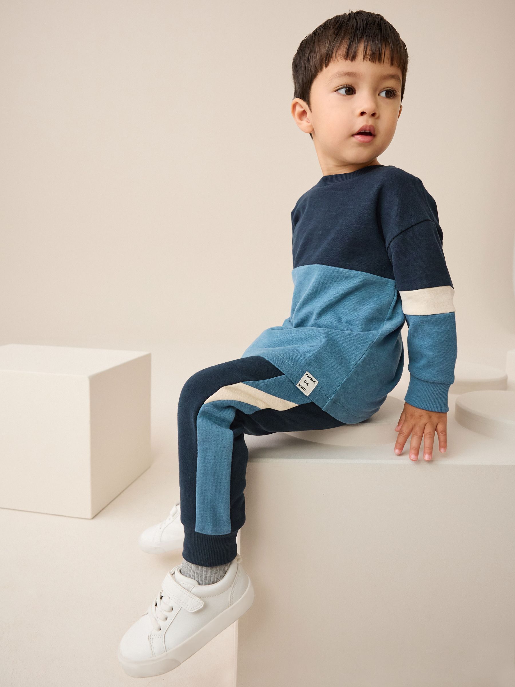 Blauw/marine - Set van zacht T-shirt met lange mouwen en joggingbroek (3mnd-7jr)