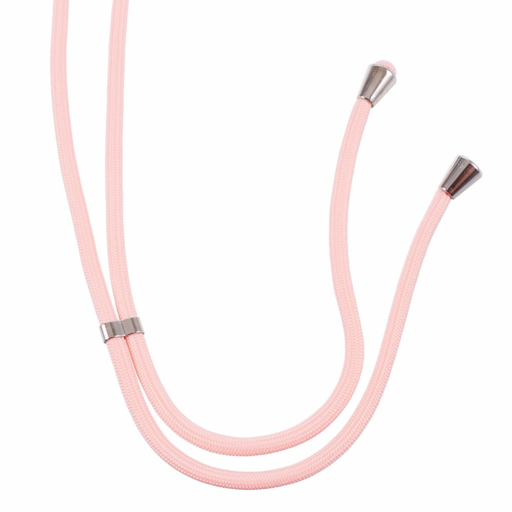 iPhone 14 Pro Necklace Gummi Hülle im Glitzer Design   Handykette (140cm) - Rosa / Transparent
