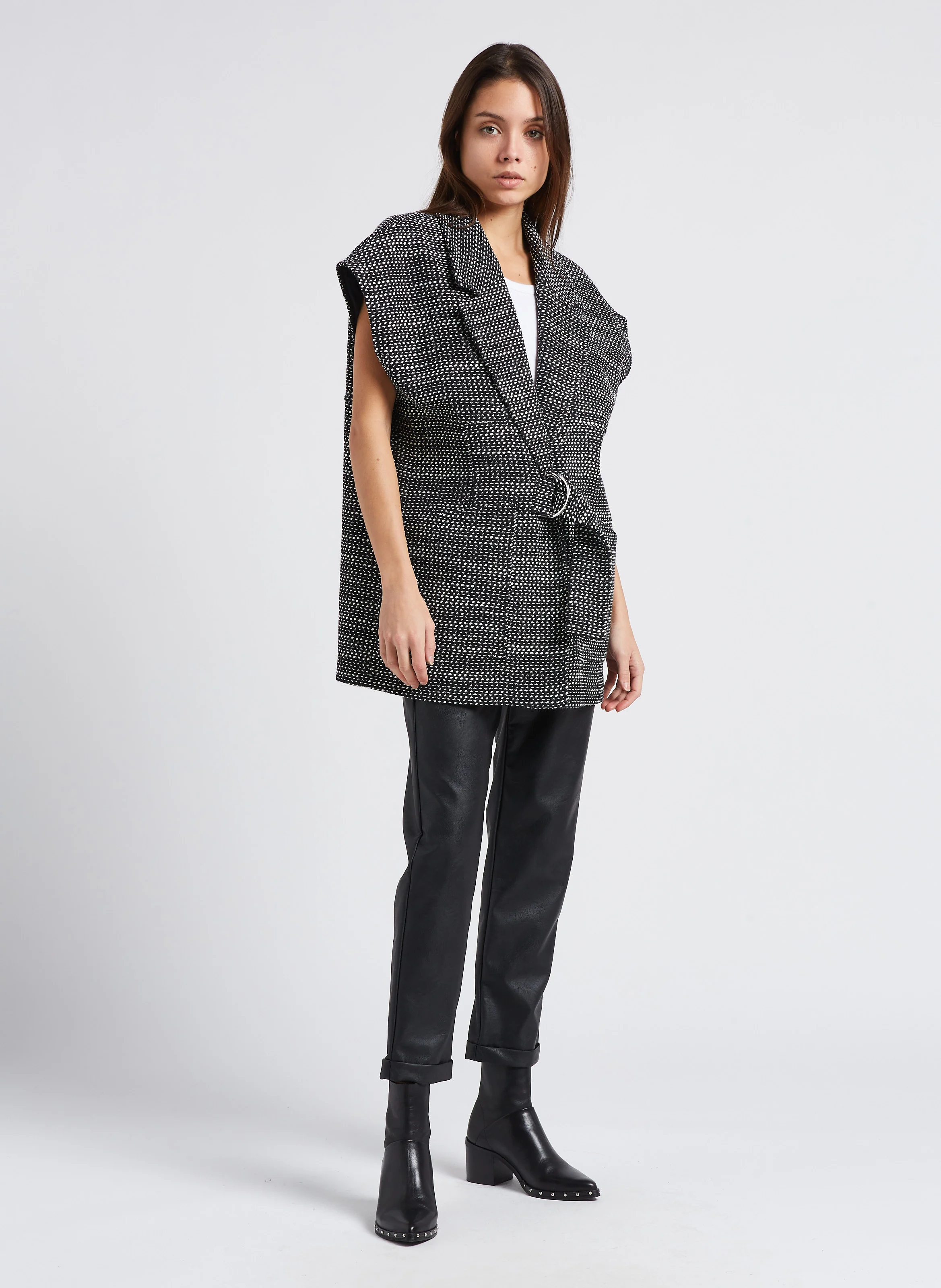 Veste col tailleur en coton mélangé | Noir