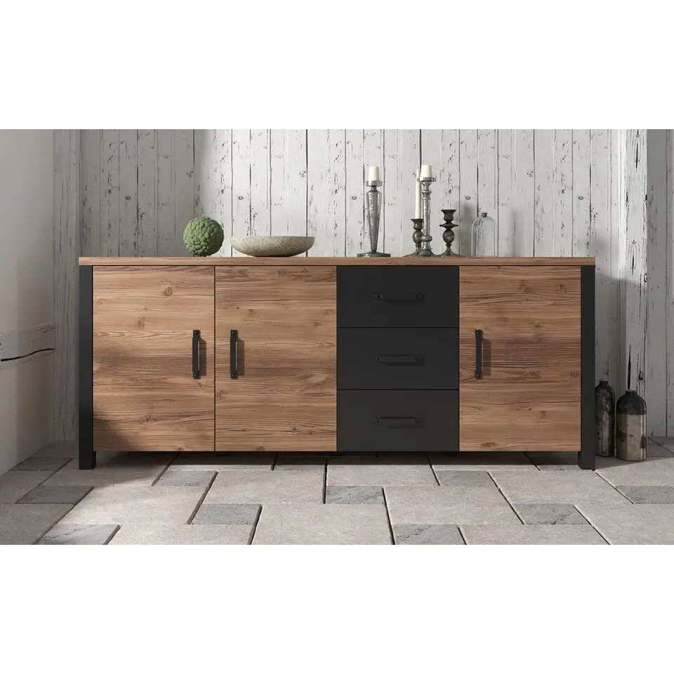 Meubella - Dressoir Olivia - Zwart - Eiken - 192 cm