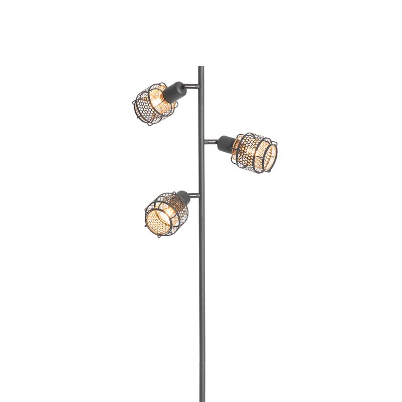Design vloerlamp zwart met goud 3-lichts - Noud