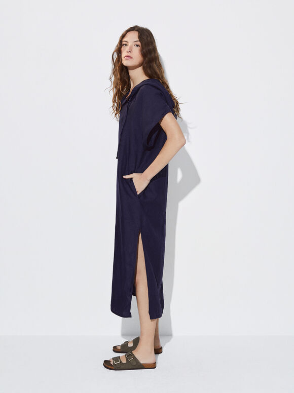 Vestido de linho com capuz - Azul