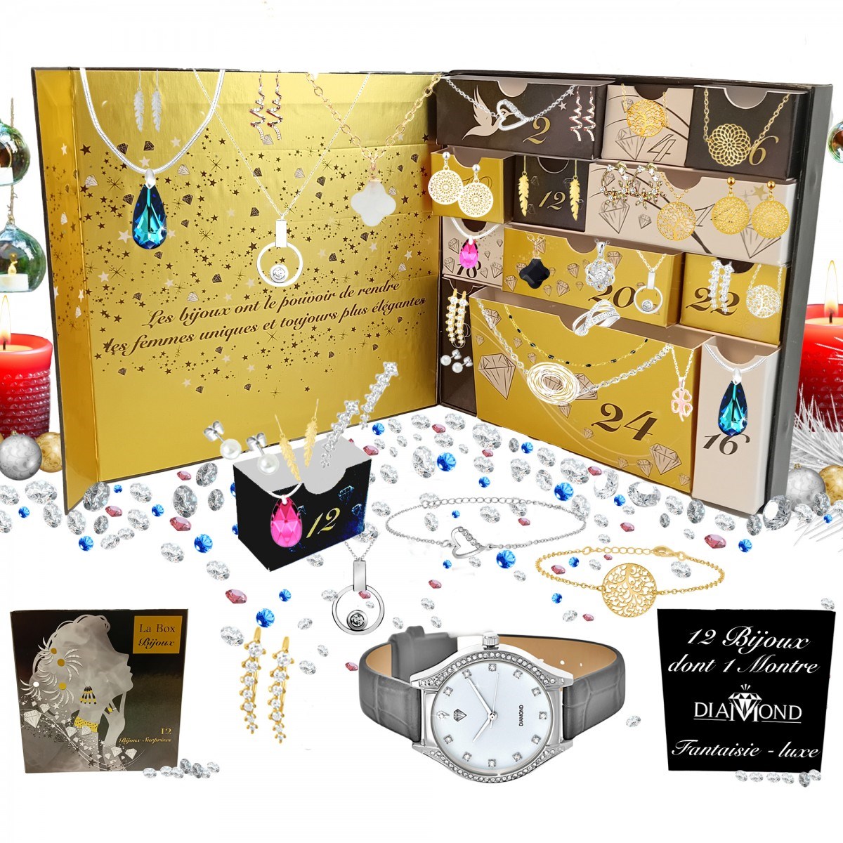 Calendrier de l'avent SC Crystal - 11 bijoux et 1 montre ornée d'un véritable diamant