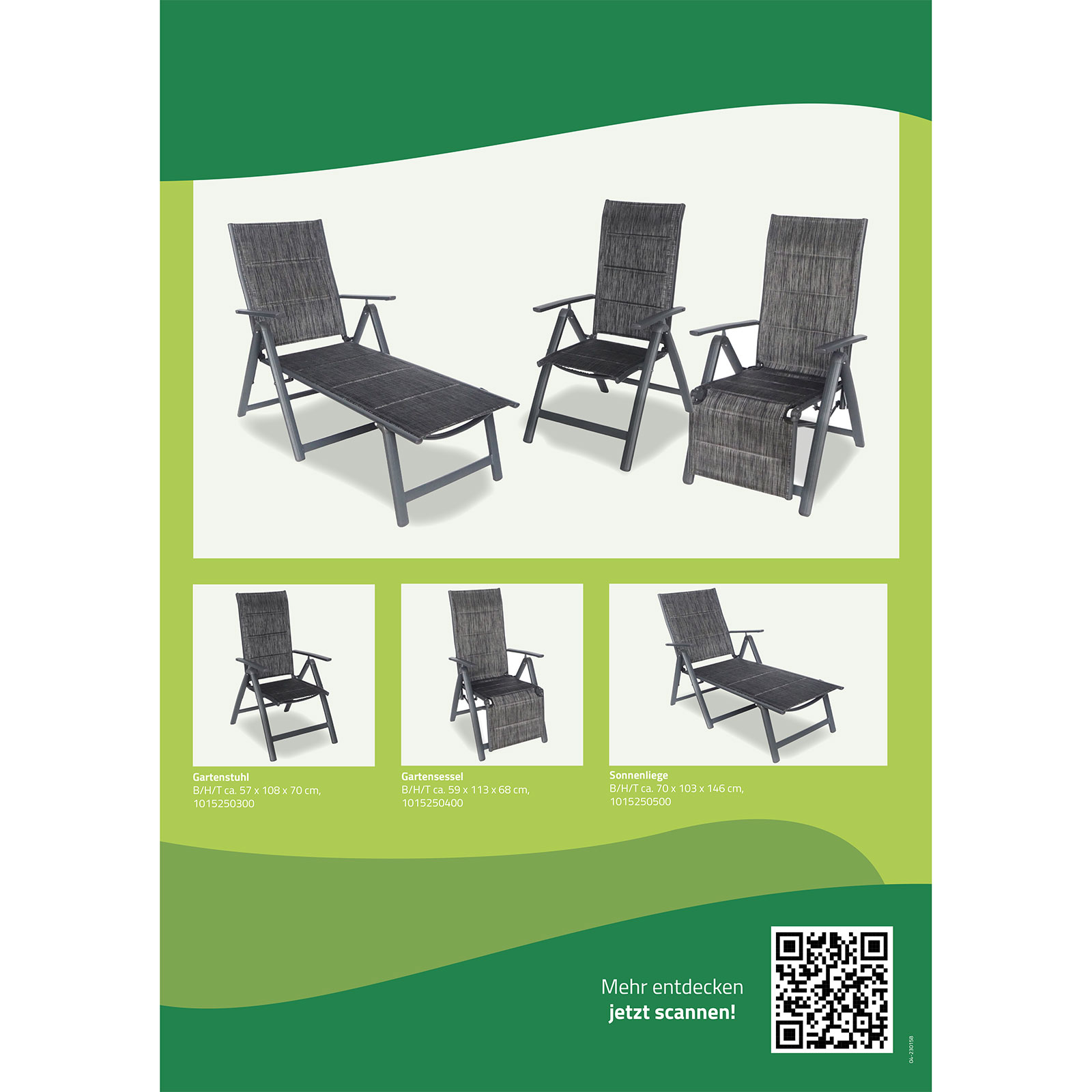 Gartensessel - dunkelgrau - Aluminium - mit Beinablage