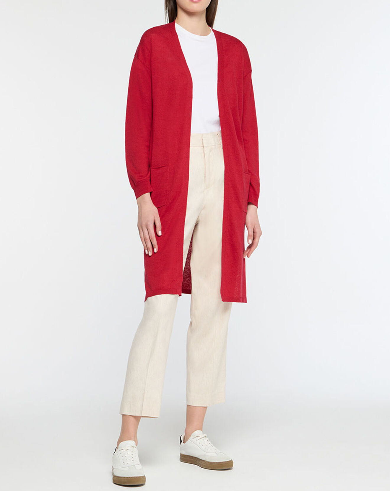 Yerse Gilet en Lin & Coton Twin rouge