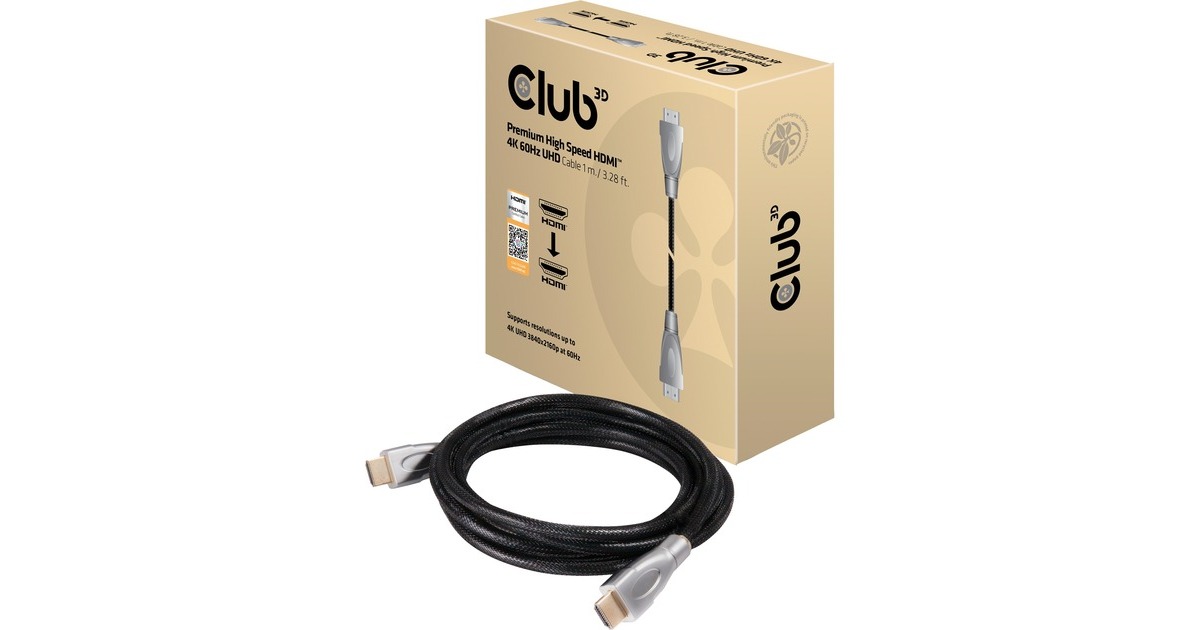 Club 3DPremium High Speed HDMI 2.0 kabel  (Zwart, 1 meter, 4K 60Hz)