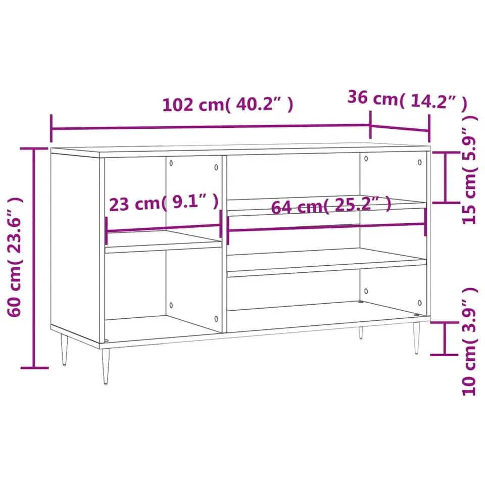 vidaXL - Schoenenkast 8 paar met metalen poten - Zwart - Hout - 102x36x60 cm