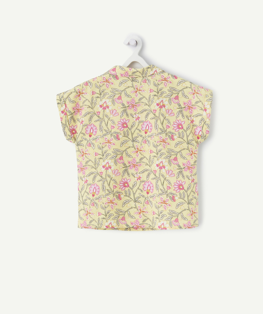 chemise d'été manches courtes fille jaune avec imprimé à fleurs