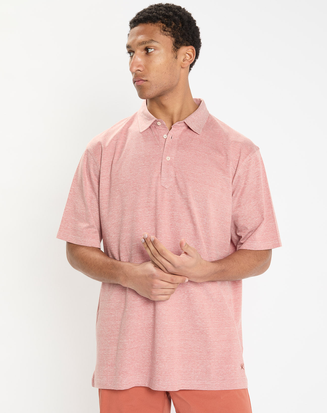 Hackett London Polo en Lin mélangé Regular Fit Oxford orange moyen chiné