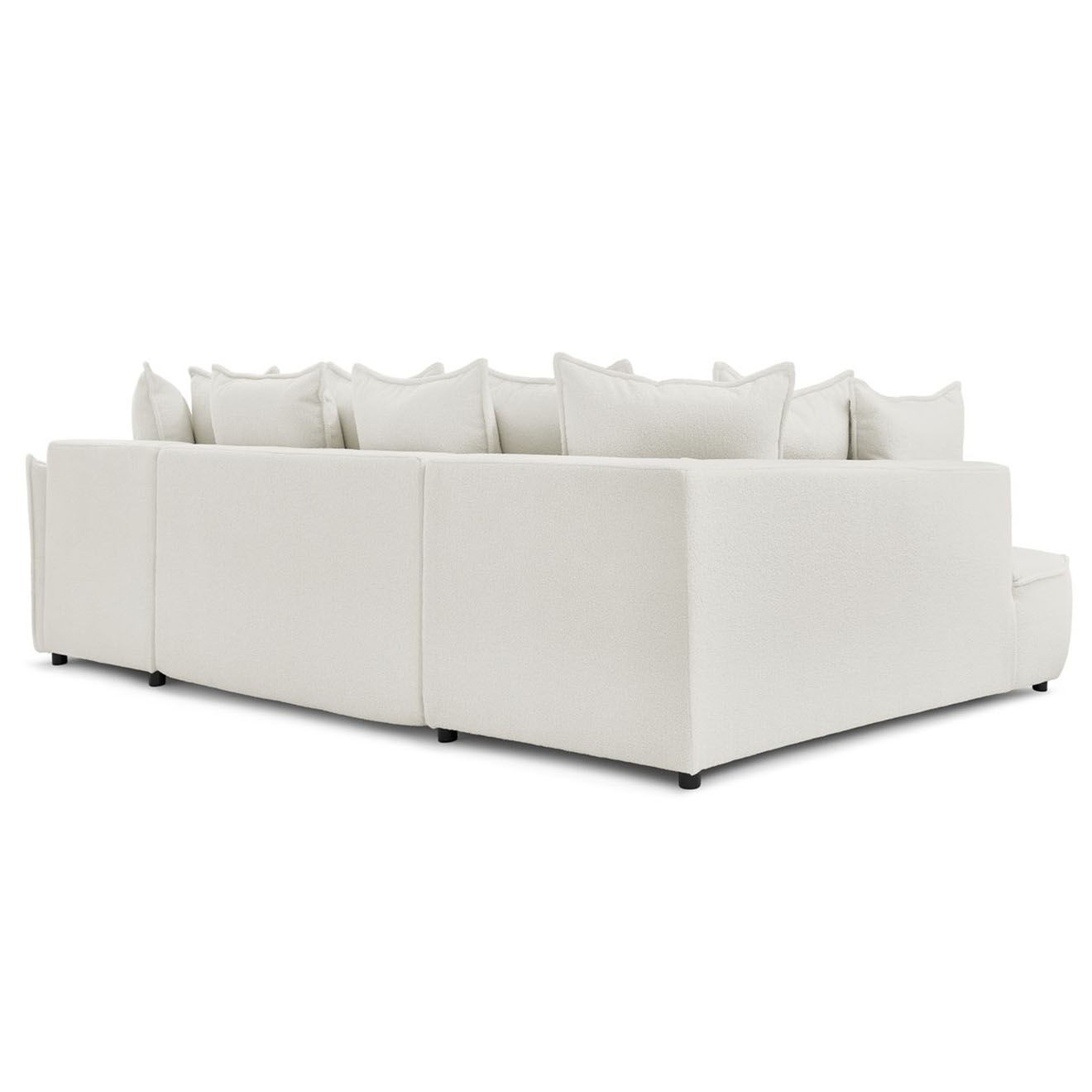 Bobochic Canapé panoramique convertible coffre d'angle droit bouclette léon blanc - 320x194x90 cm