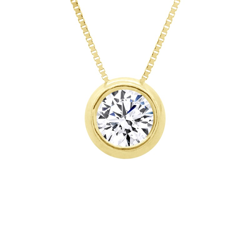 Collier solitaire - Or Jaune - Orné d'un Oxyde de Zirconium 4 mm serti Clos